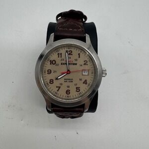 Timex Expedition Indiglo Watch Tan Dial Braided Leather Strap 38mm WR 50M